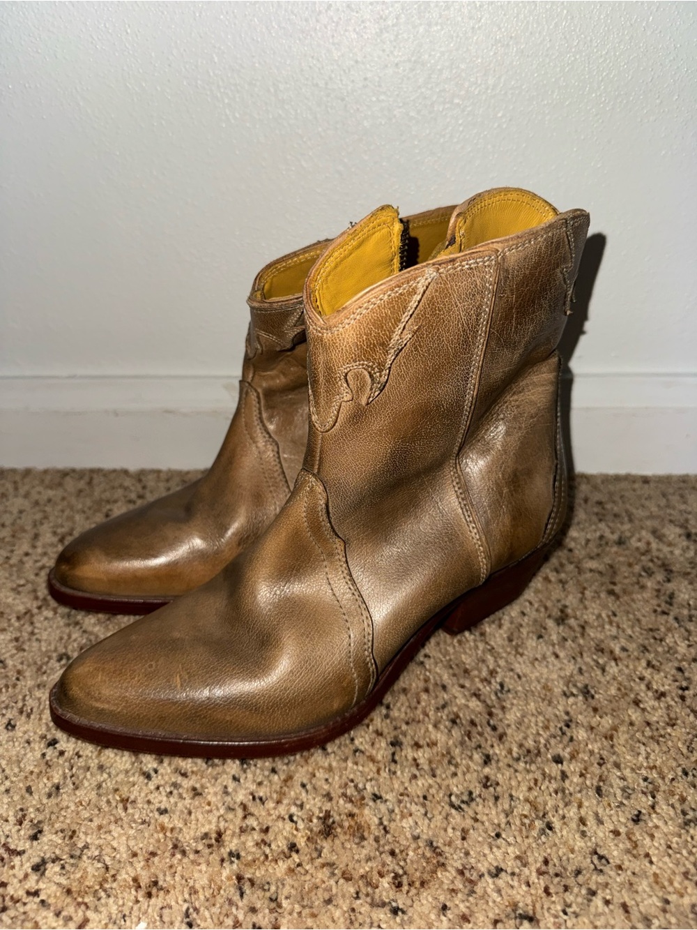 Free People Tan Leather Western Ankle Boots